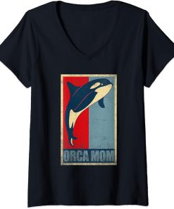 Womens Orca Mom Vintage Orca Mommy V-Neck T-Shirt