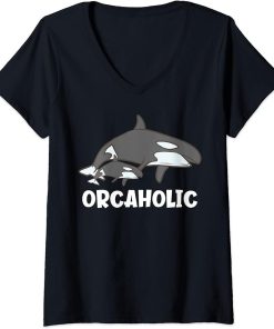 Womens Orcaholic Funny Orca Whale V-Neck T-Shirt