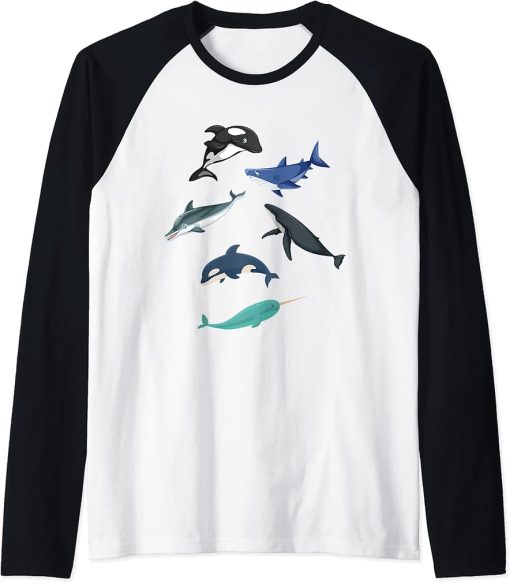 orca plush shark tee shark tee women shark mouth Raglan Baseball Tee