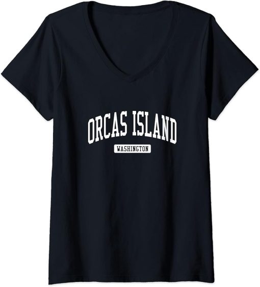 Womens Orcas Island Washington WA Vintage Athletic Sports Design V-Neck T-Shirt