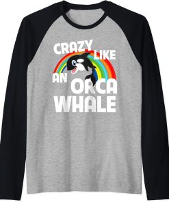 Crazy Like An Orca Whale Watching Funny LGBTQ Rainbow Ocean Raglan Baseball Tee