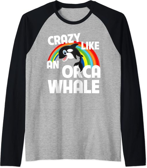 Crazy Like An Orca Whale Watching Funny LGBTQ Rainbow Ocean Raglan Baseball Tee